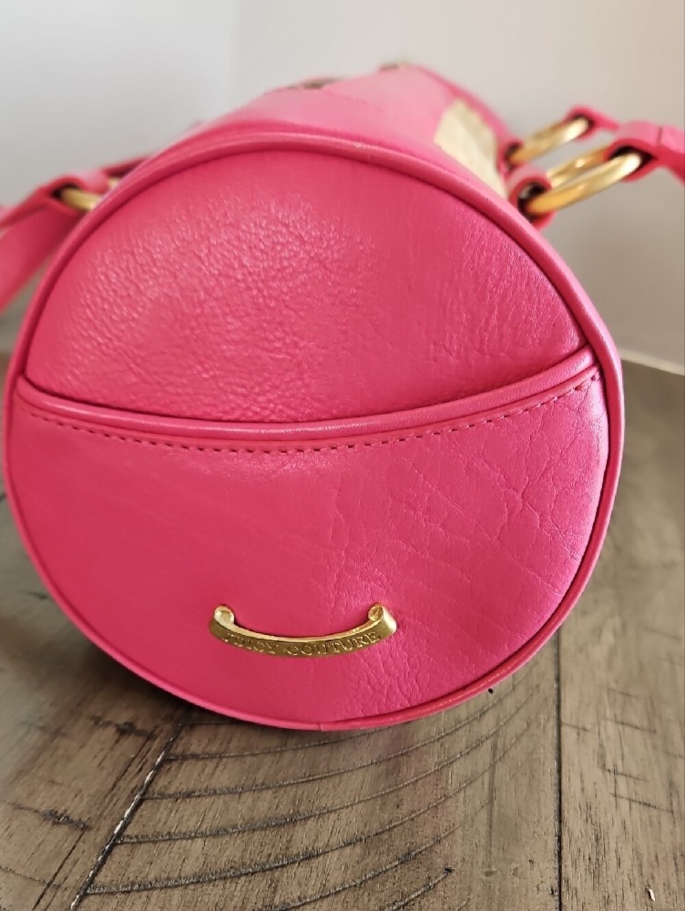 Y2K Juicy Couture Pink Straw Leather Trim Bag with Cherry Charm Coquette Rare - Picture 11 of 16